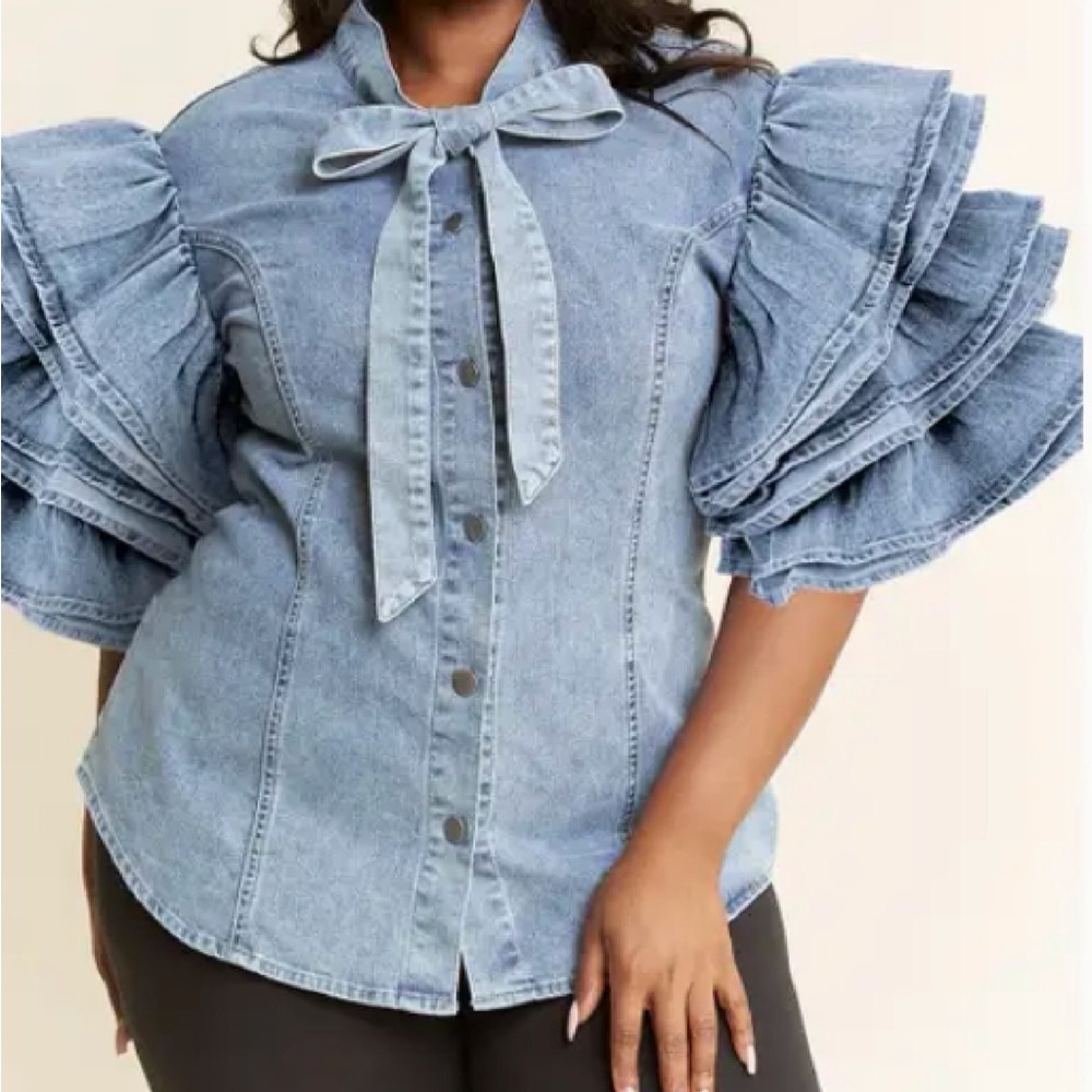 Denim Ruffle Sleeve Top